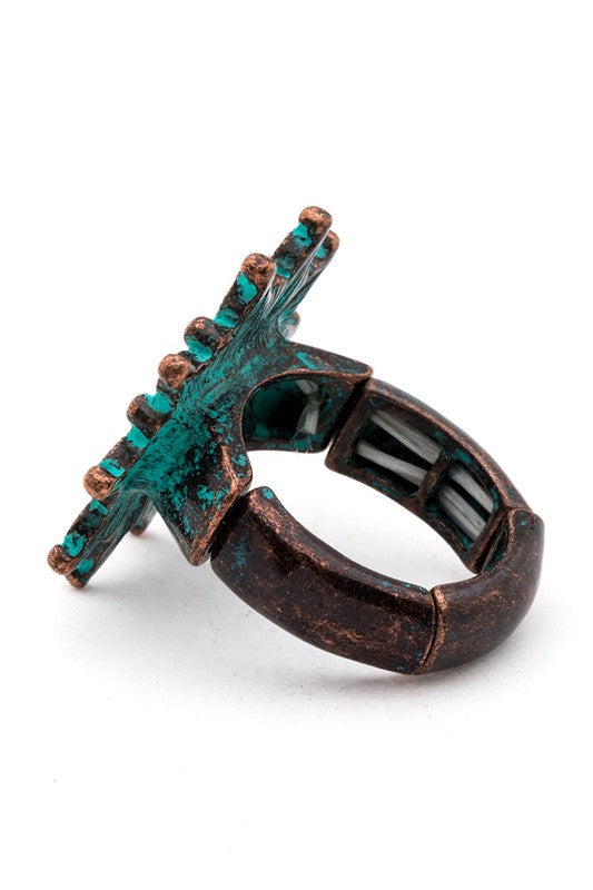 Mixed Tone Enamel Western Stretch Adjustable Statement Ring
