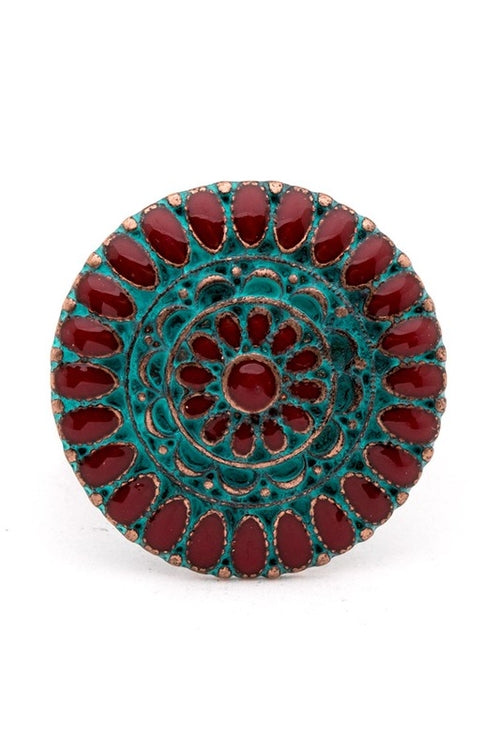 Mixed Tone Enamel Western Stretch Adjustable Statement Ring