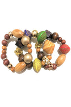 Mixed Wooden Bead Stretch Bracelet Set Boho Stack Style