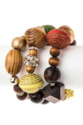 Mixed Wooden Bead Stretch Bracelet Set Boho Stack Style