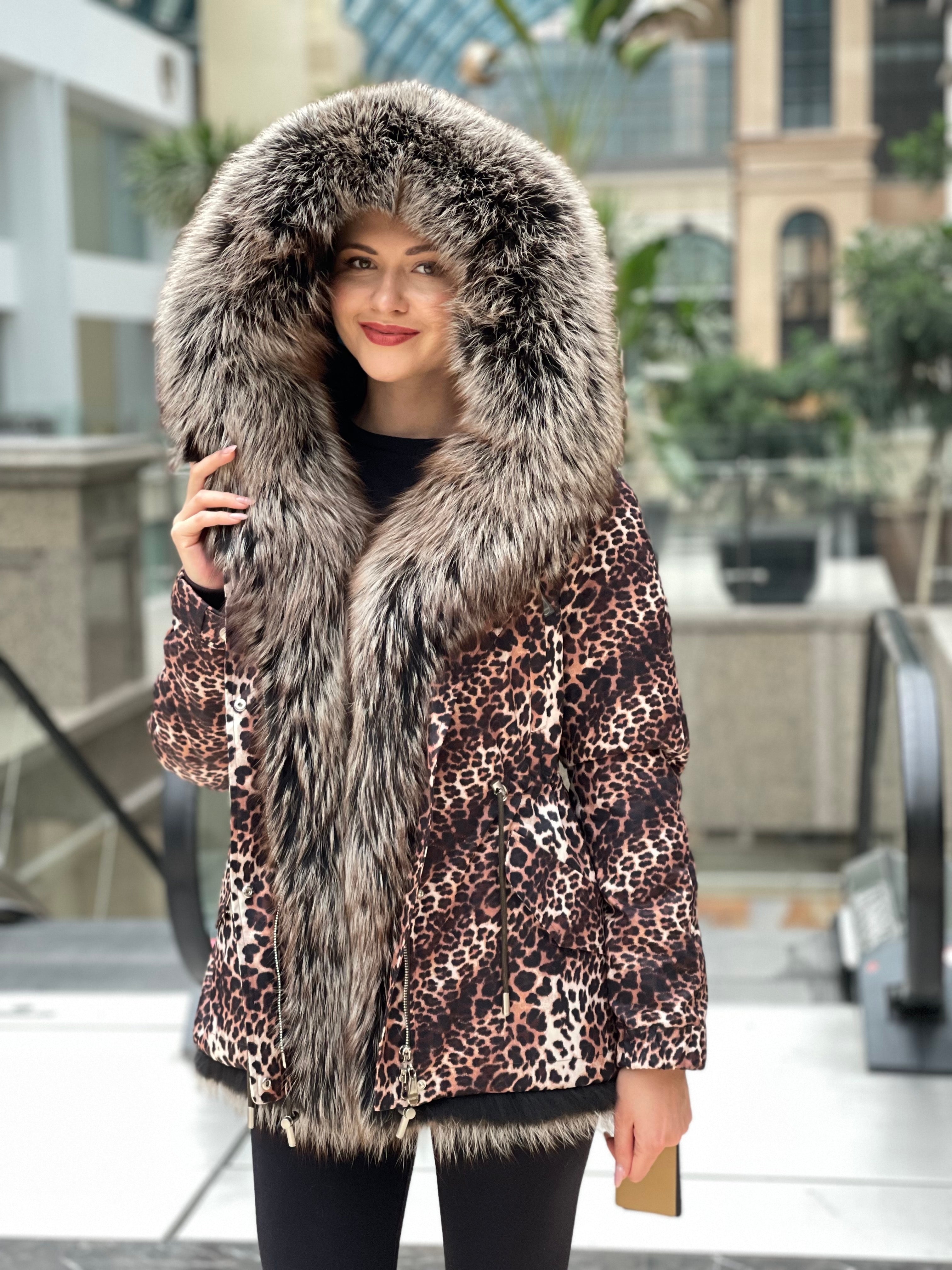 Leopard Genuine Silver Fox Fur Parka with Rabbit Fur Insulation Alaska® Outerwear Company