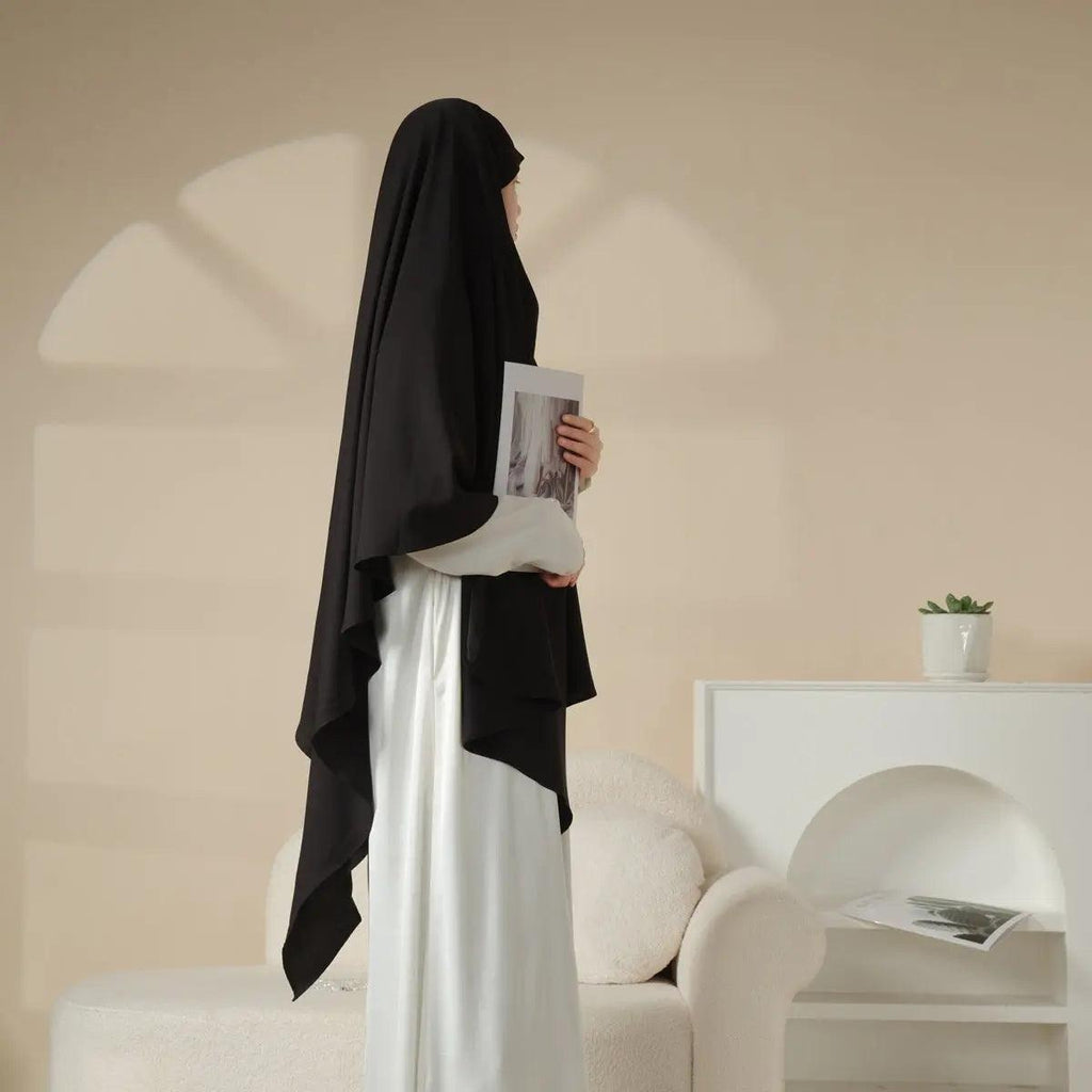 MK001 Niqab Attached 1-Layer Nida Plain Khimar - SJB-DIAMOND ELITES