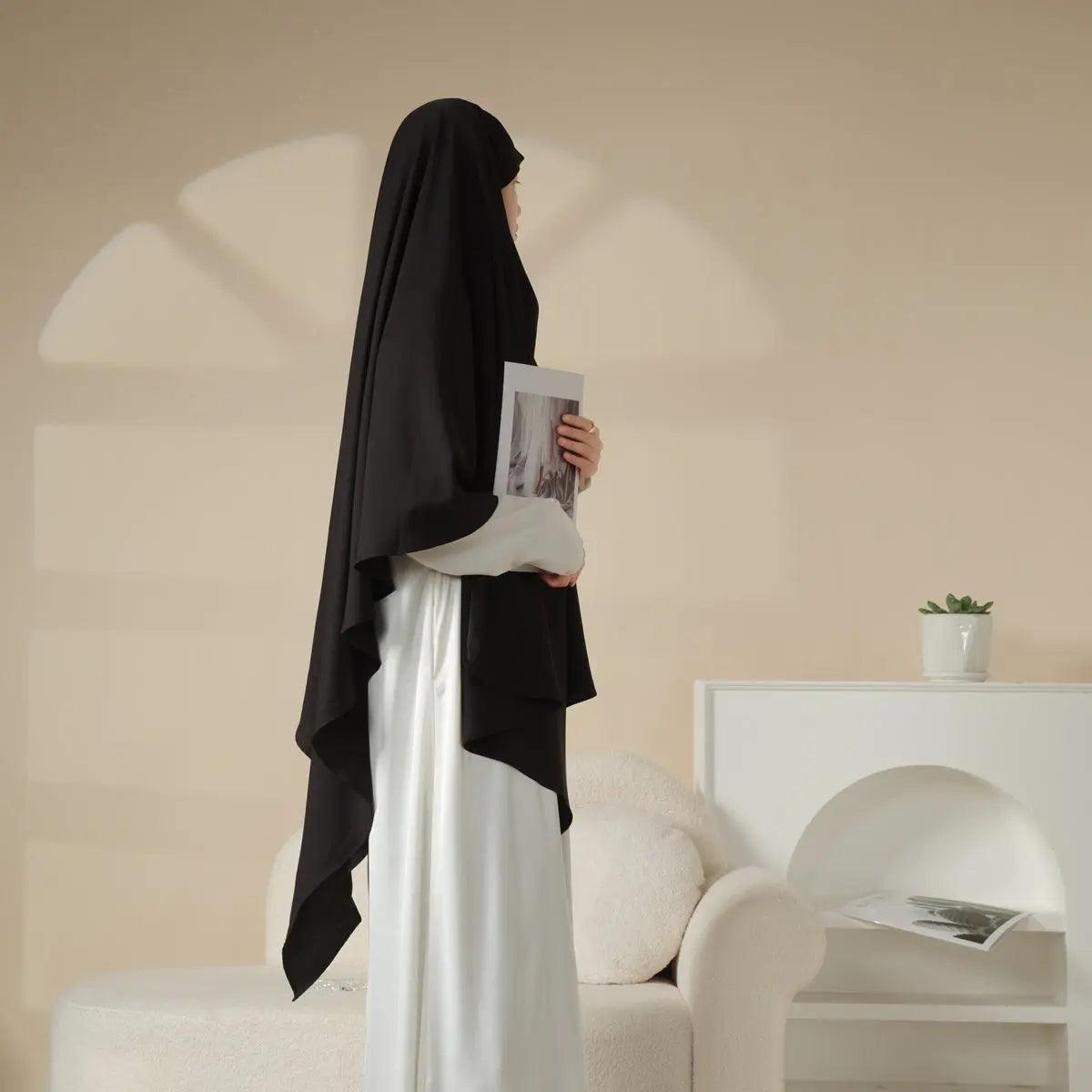 MK001 Niqab Attached 1-Layer Nida Plain Khimar - SJB-DIAMOND ELITES