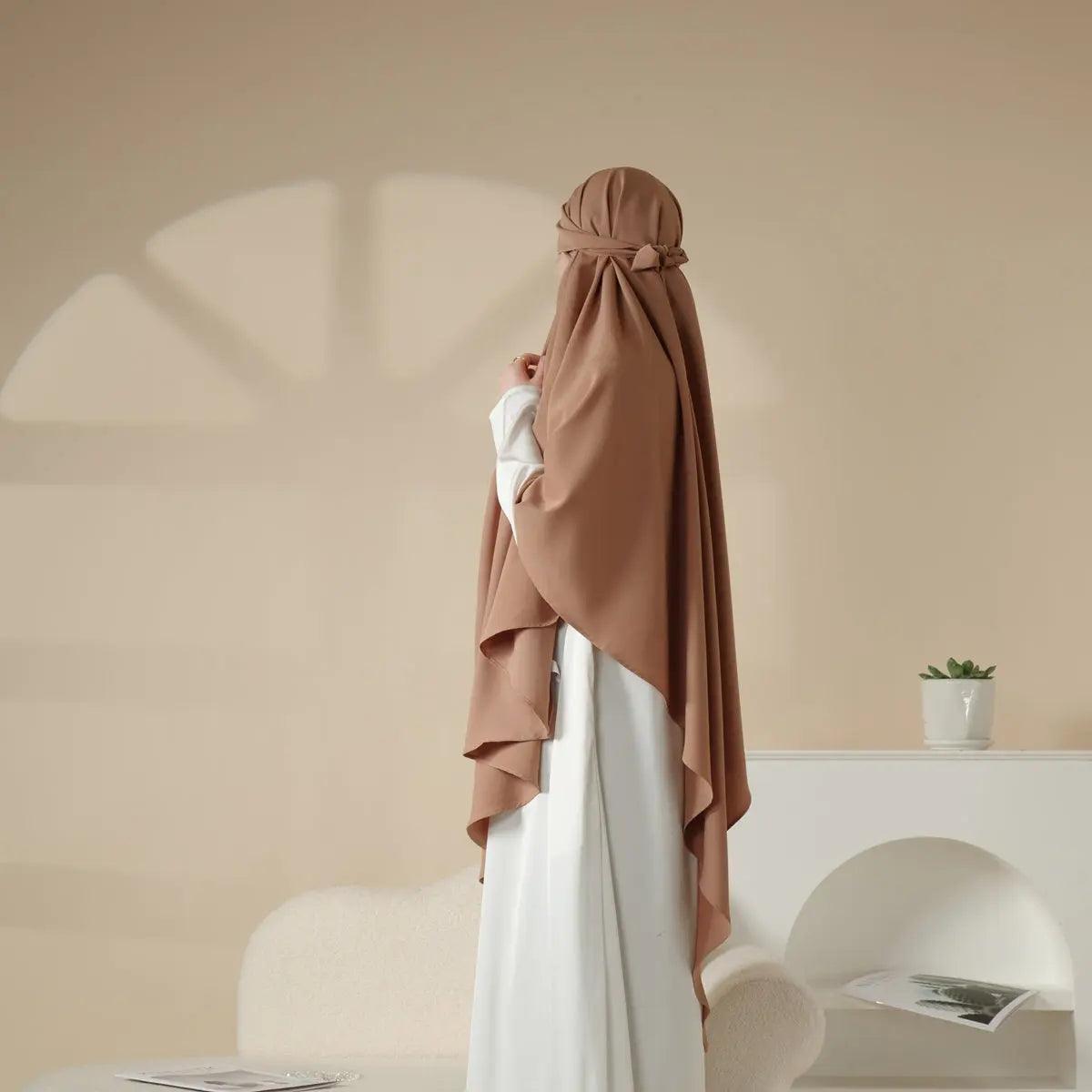 MK001 Niqab Attached 1-Layer Nida Plain Khimar - SJB-DIAMOND ELITES