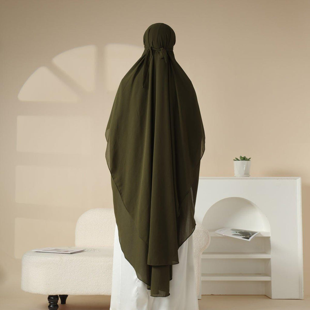MK018 Chiffon Long Khimar  Double Layers Front and Back Khimar - SJB-DIAMOND ELITES