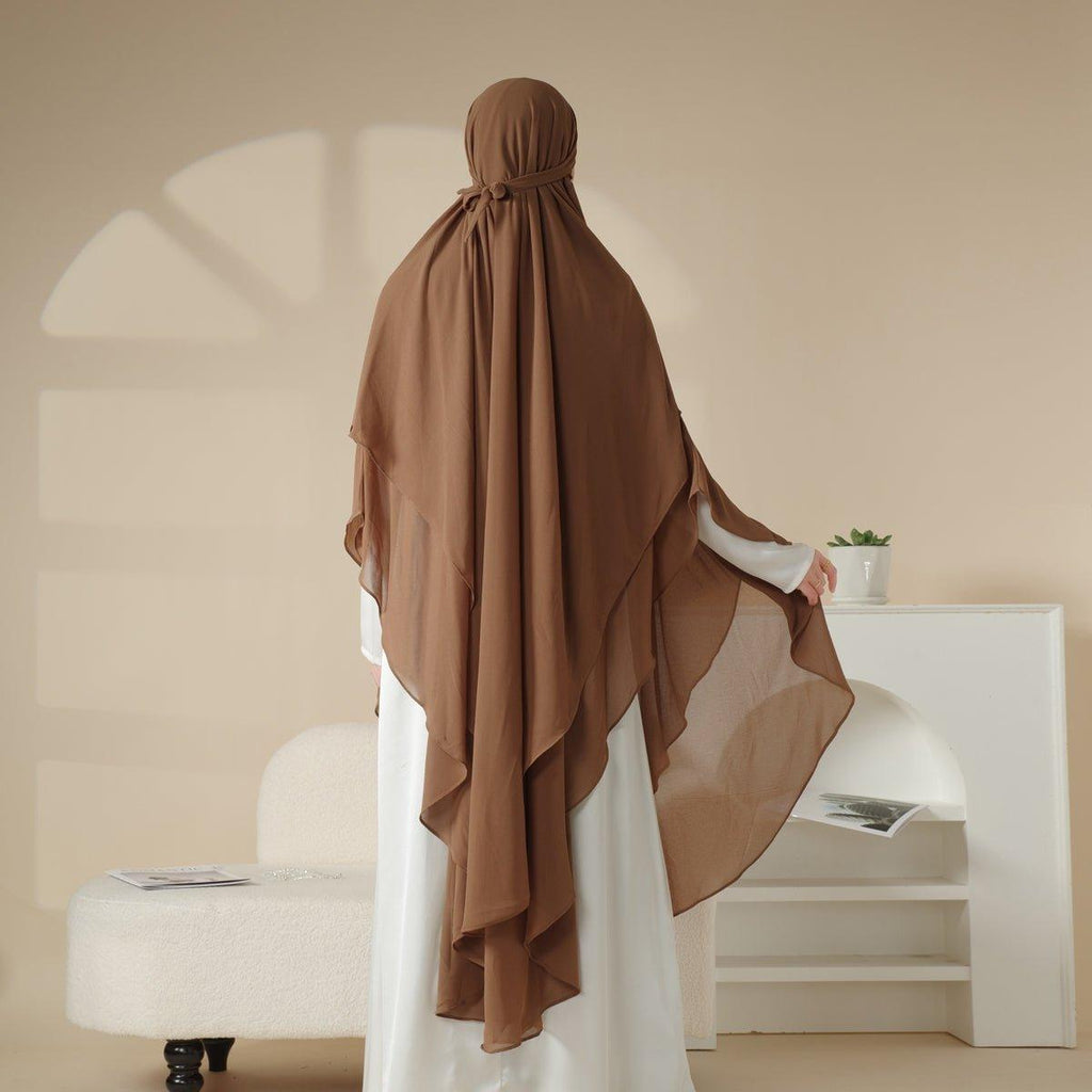 MK018 Chiffon Long Khimar  Double Layers Front and Back Khimar - SJB-DIAMOND ELITES