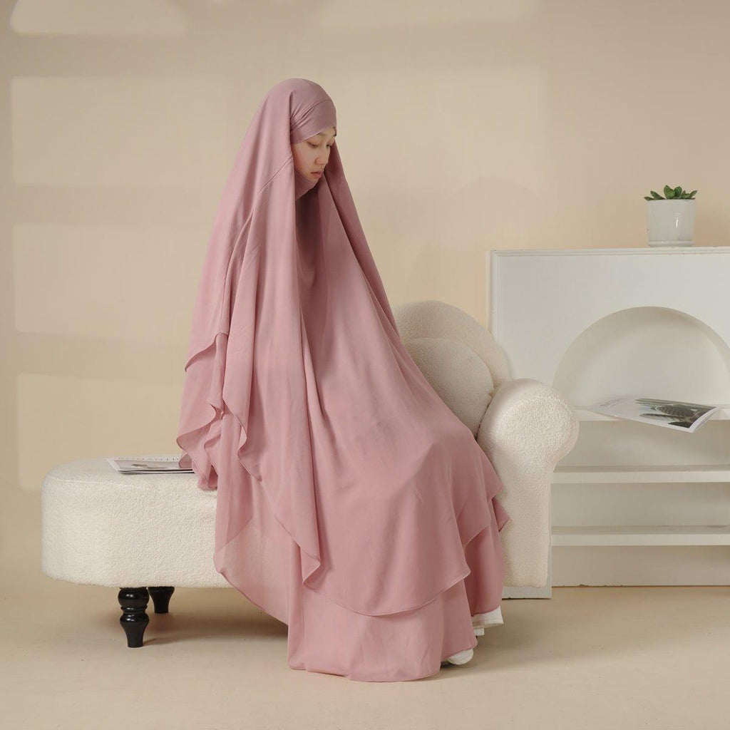 MK018 Chiffon Long Khimar  Double Layers Front and Back Khimar - SJB-DIAMOND ELITES