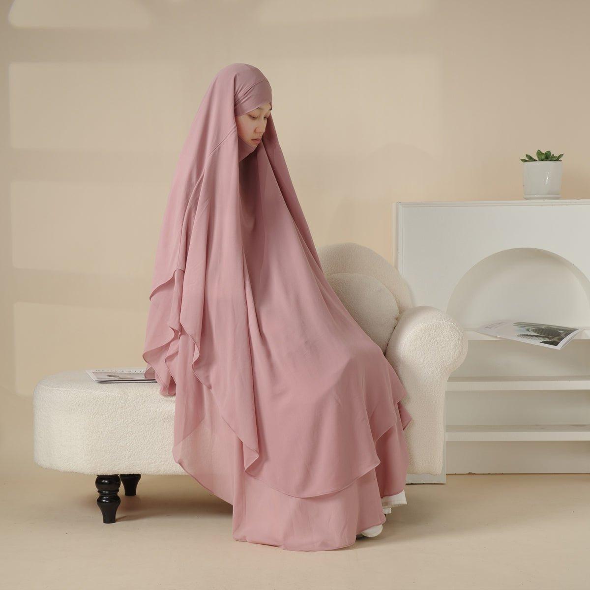 MK018 Chiffon Long Khimar  Double Layers Front and Back Khimar - SJB-DIAMOND ELITES