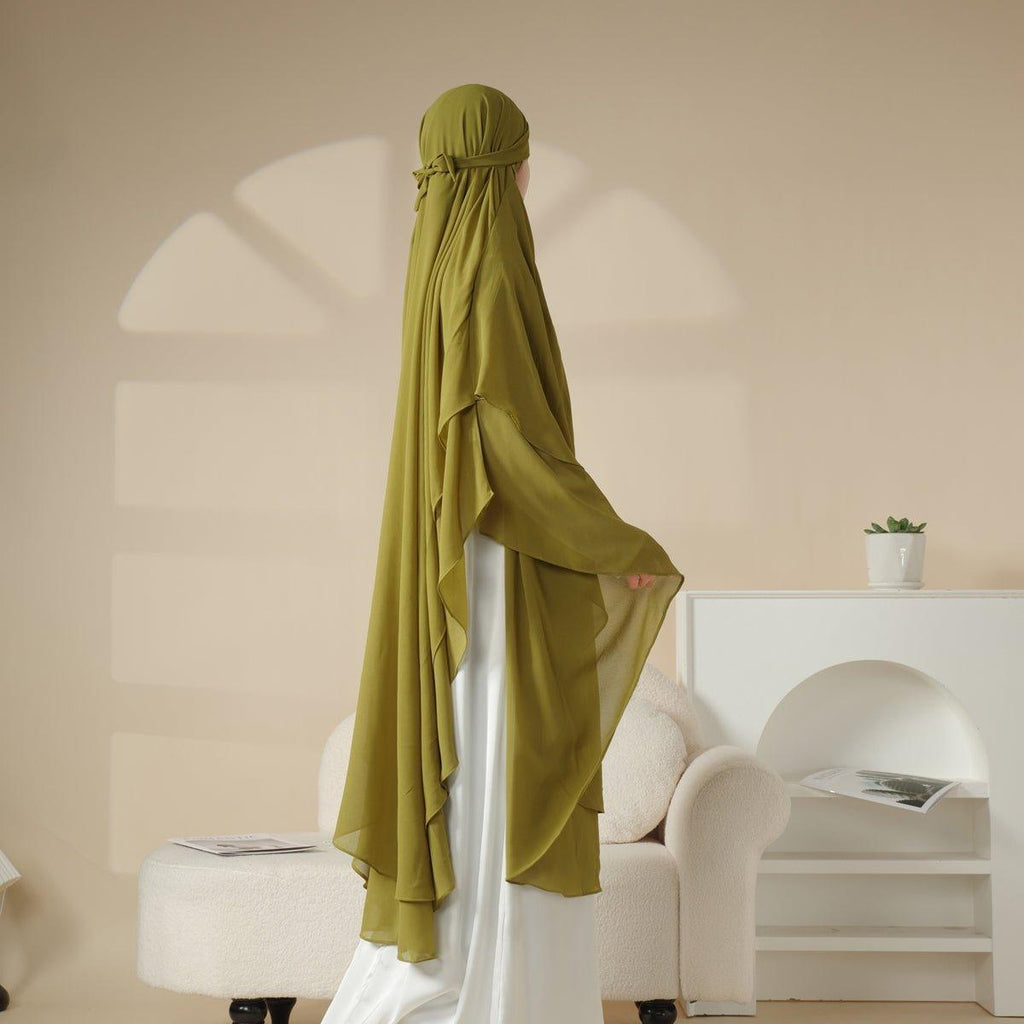 MK018 Chiffon Long Khimar  Double Layers Front and Back Khimar - SJB-DIAMOND ELITES