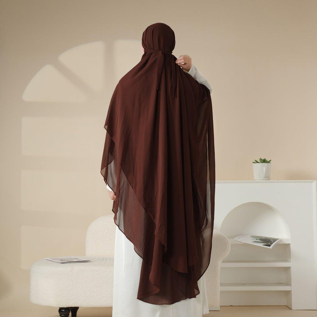 MK018 Chiffon Long Khimar  Double Layers Front and Back Khimar - SJB-DIAMOND ELITES
