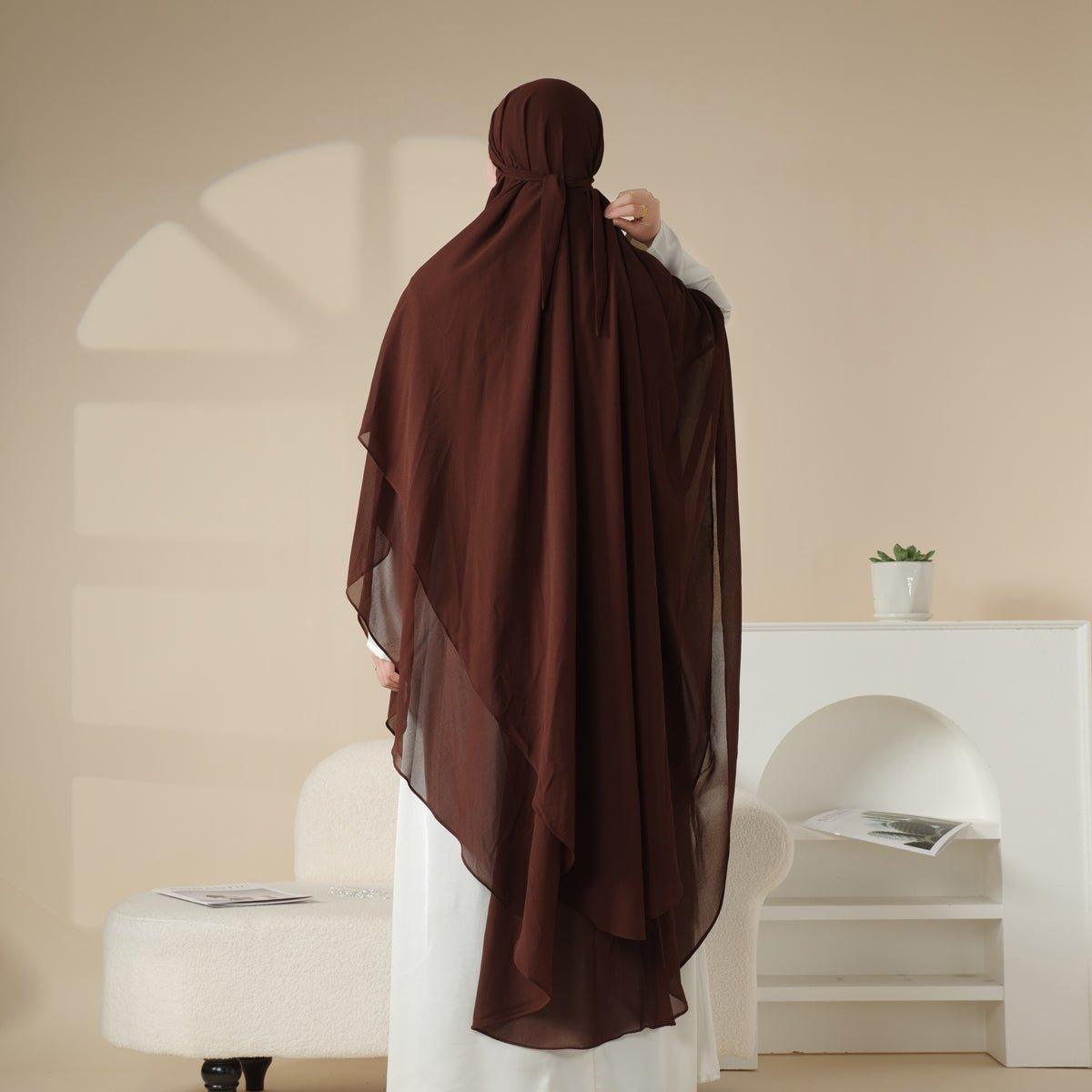 MK018 Chiffon Long Khimar  Double Layers Front and Back Khimar - SJB-DIAMOND ELITES