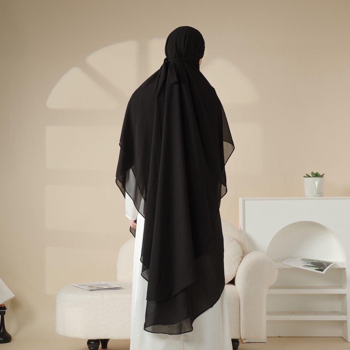 MK018 Chiffon Long Khimar  Double Layers Front and Back Khimar - SJB-DIAMOND ELITES