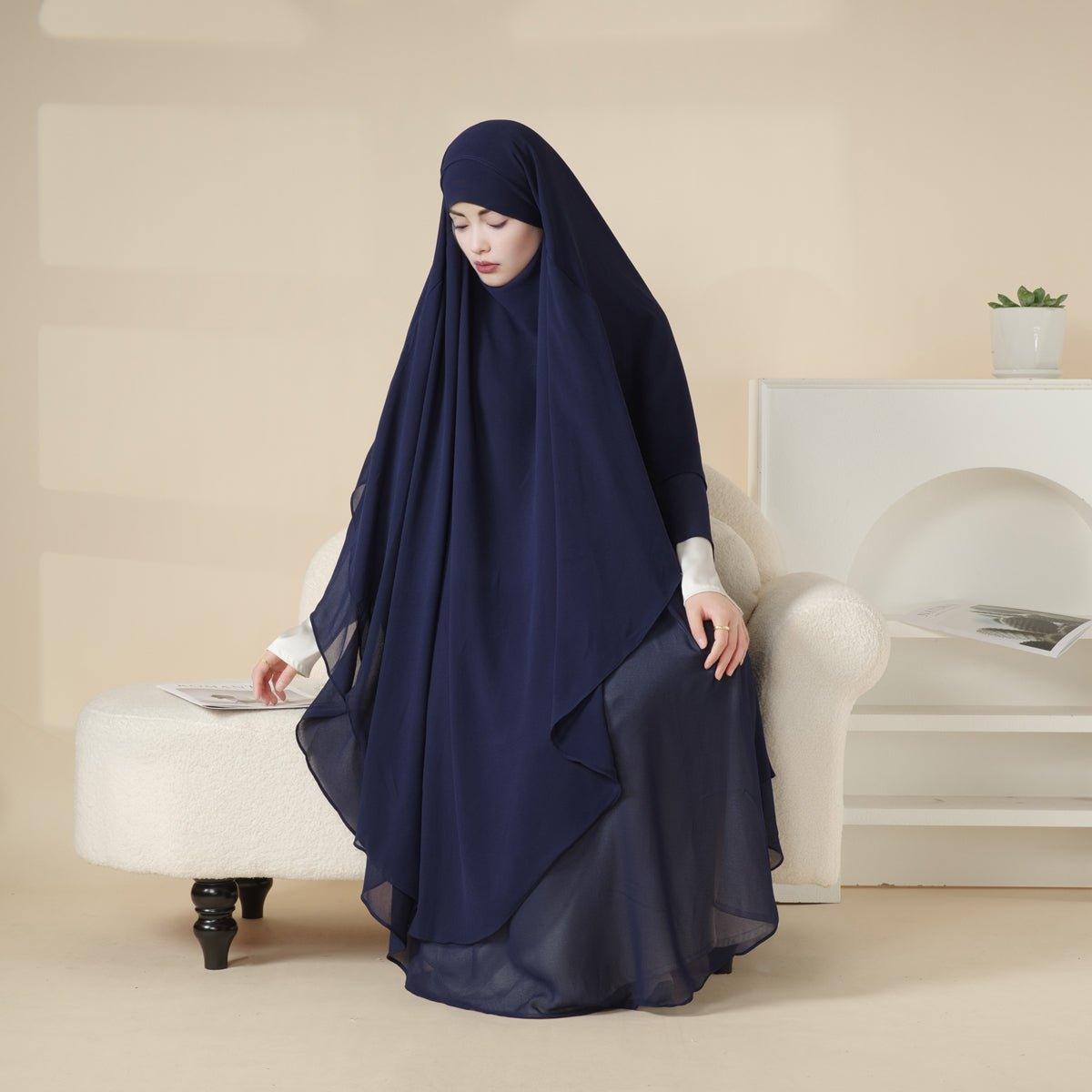 MK018 Chiffon Long Khimar  Double Layers Front and Back Khimar - SJB-DIAMOND ELITES
