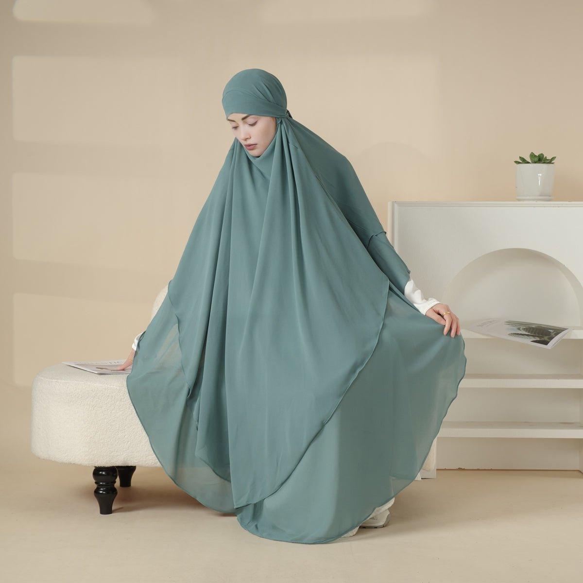 MK018 Chiffon Long Khimar  Double Layers Front and Back Khimar - SJB-DIAMOND ELITES