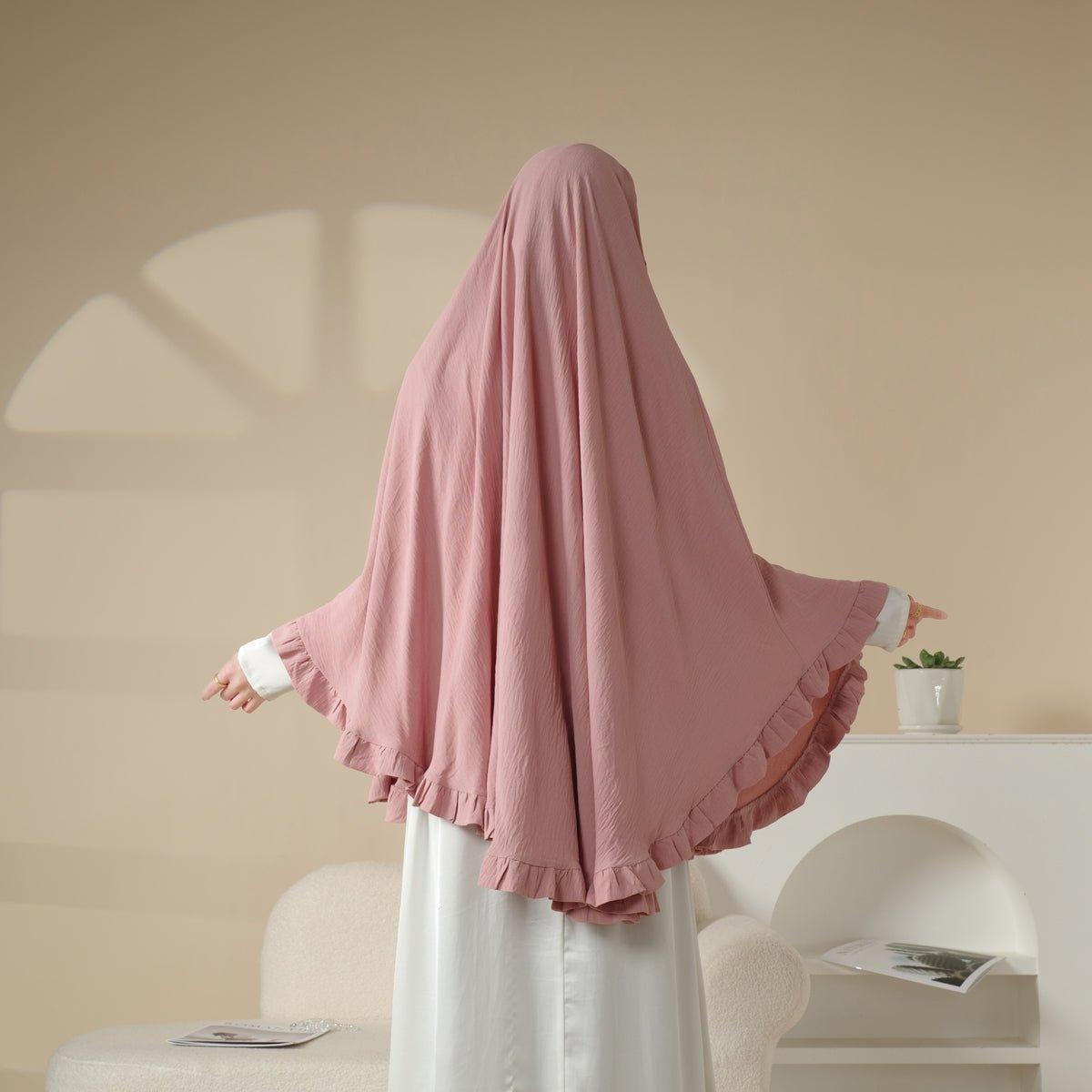 MK019 Ruffled Solid Elastic Long Shawl Khimar - SJB-DIAMOND ELITES