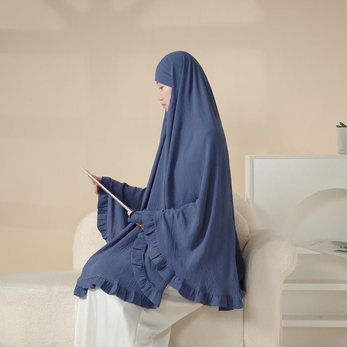 MK019 Ruffled Solid Elastic Long Shawl Khimar - SJB-DIAMOND ELITES