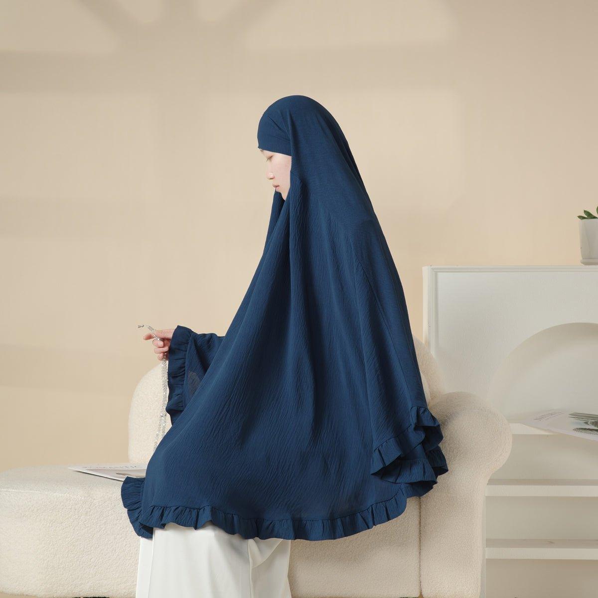 MK019 Ruffled Solid Elastic Long Shawl Khimar - SJB-DIAMOND ELITES