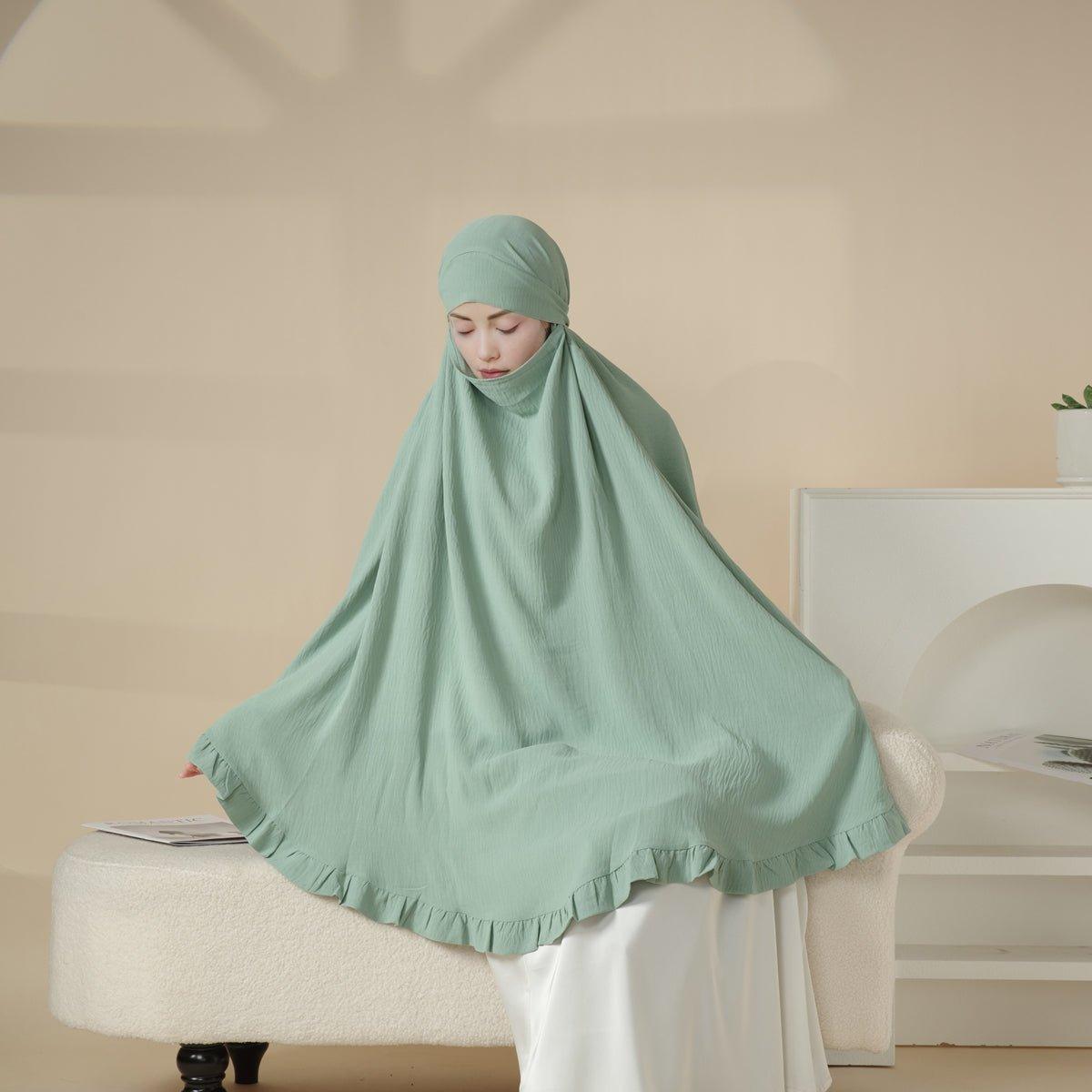 MK019 Ruffled Solid Elastic Long Shawl Khimar - SJB-DIAMOND ELITES