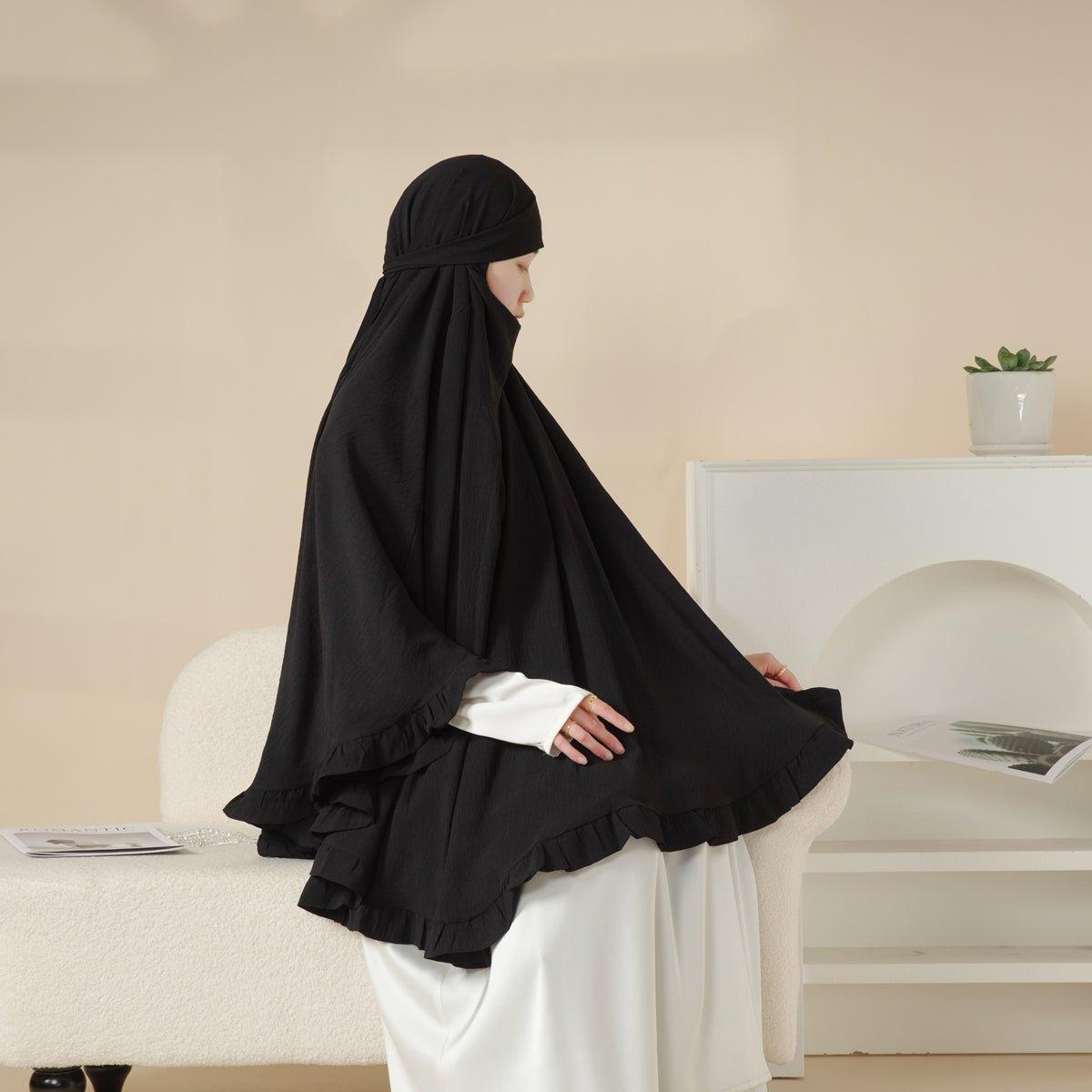 MK019 Ruffled Solid Elastic Long Shawl Khimar - SJB-DIAMOND ELITES