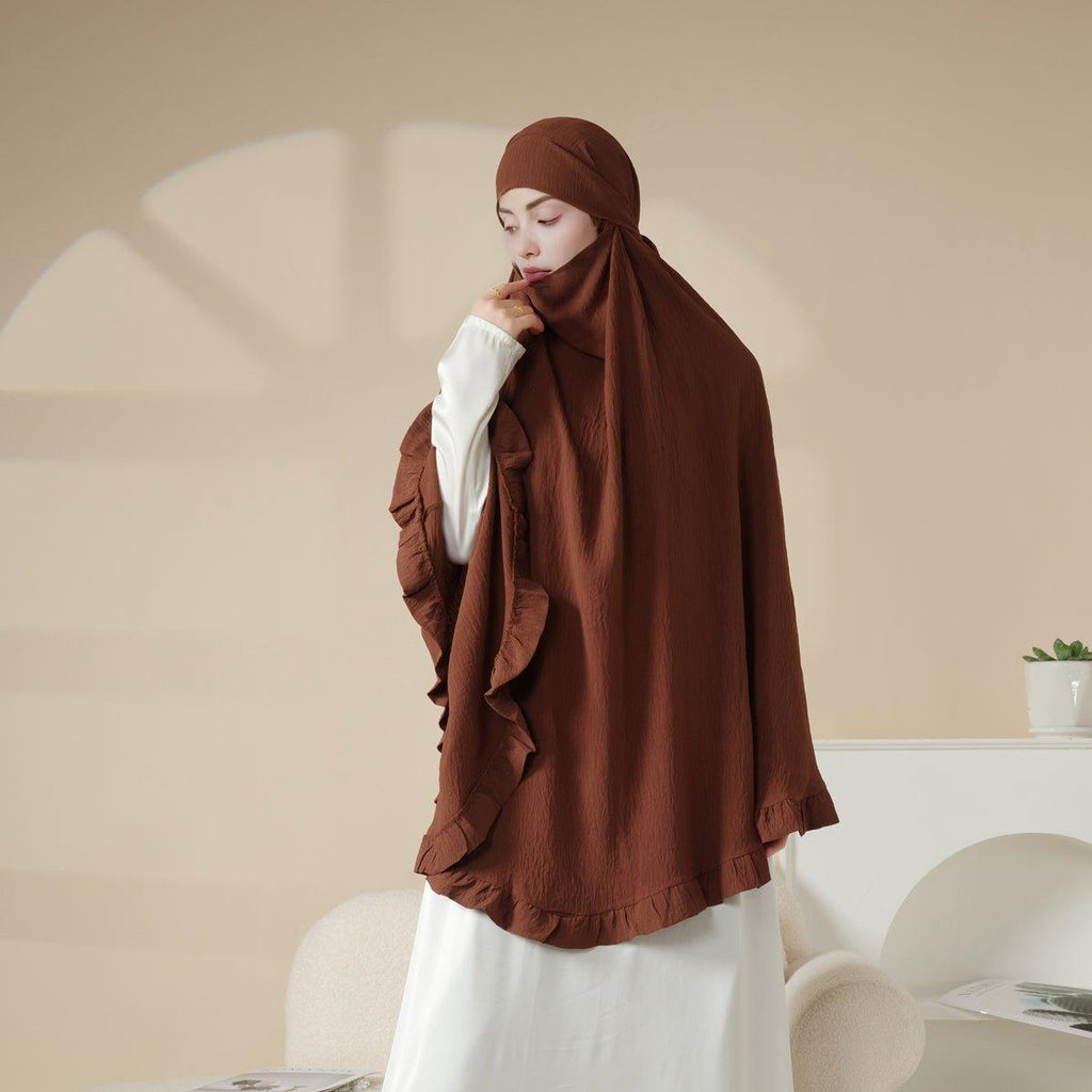 MK019 Ruffled Solid Elastic Long Shawl Khimar - SJB-DIAMOND ELITES