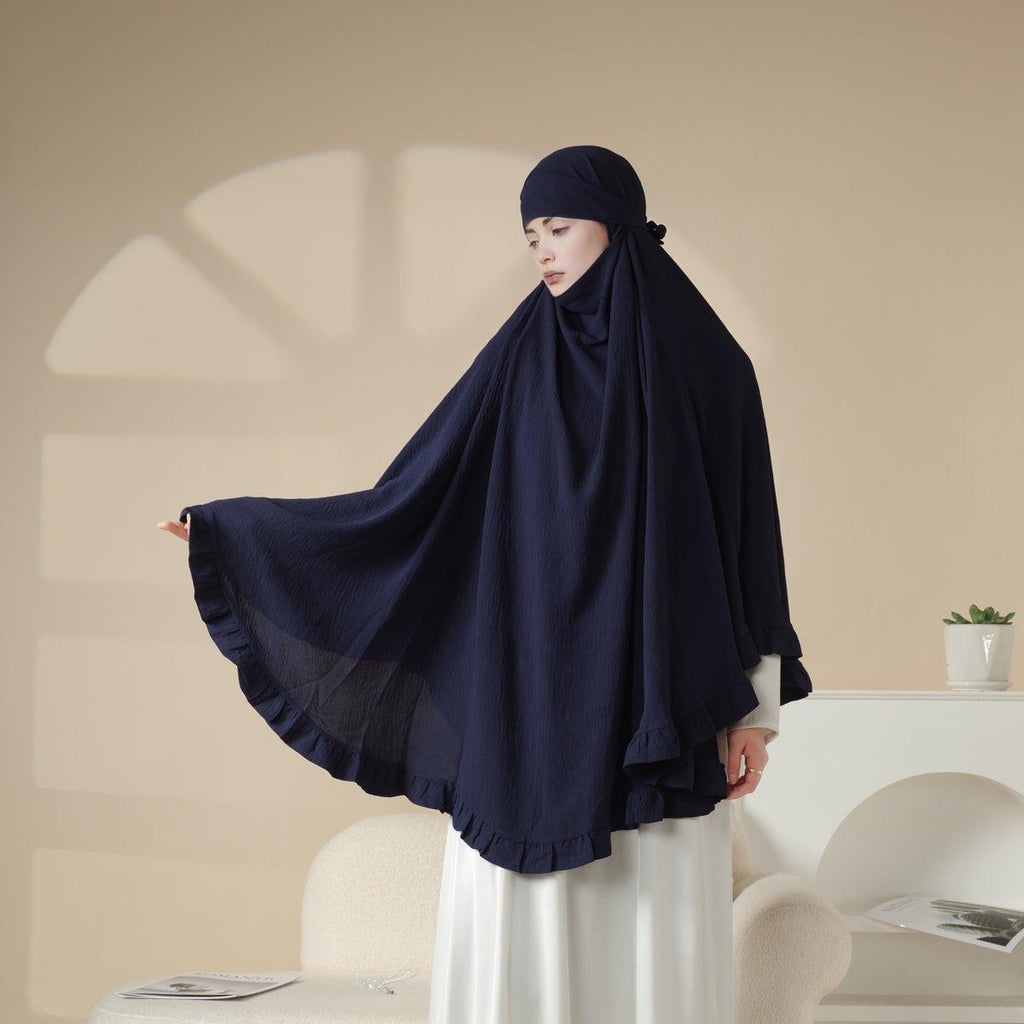 MK019 Ruffled Solid Elastic Long Shawl Khimar - SJB-DIAMOND ELITES