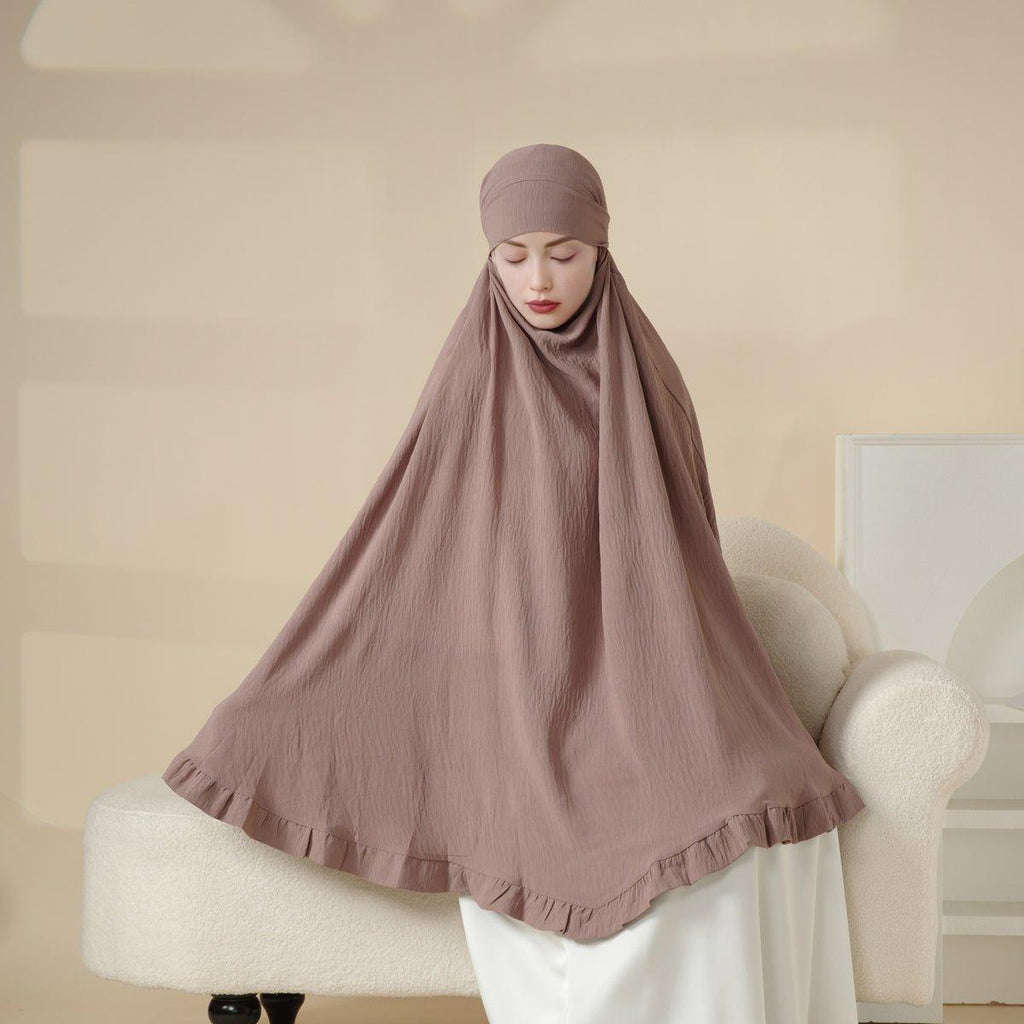 MK019 Ruffled Solid Elastic Long Shawl Khimar - SJB-DIAMOND ELITES