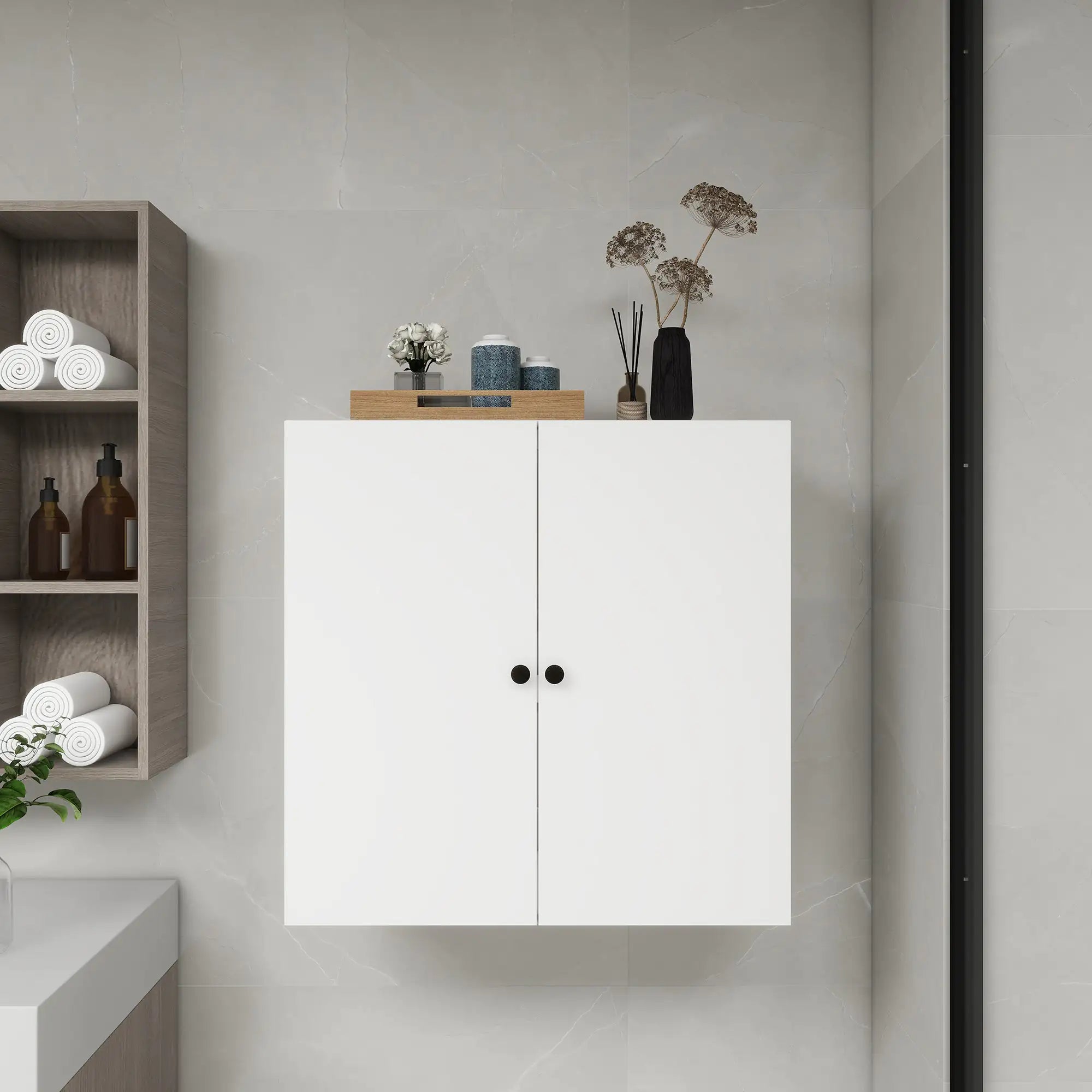 C2 Closet Shelves for bathroom,Wooden Closet System Modular With 2 Doors Shelves Wall Mount Organizer Modern Shelving for Walk in Closet Organization Bedroom Built in Clothes Storage 31.49''W x 16.04''D x 31.49''H Pi-Mart