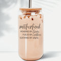 Motherhood Definition 17oz Glass Tumbler With Bamboo Lid And 2 Stainless Straws BandsCo Straps