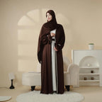 Poet Sleeve Satin Open Abaya With Matching Belt and Hijab (MOA009) Mariam's Collection