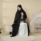 Poet Sleeve Satin Open Abaya With Matching Belt and Hijab (MOA009) Mariam's Collection