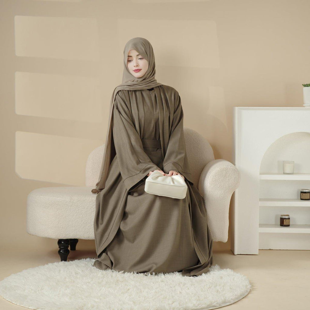Plain Linen Abaya 3-Piece Set (MOA016) - SJB-DIAMOND ELITES
