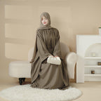 Plain Linen Abaya 3-Piece Set (MOA016) - SJB-DIAMOND ELITES