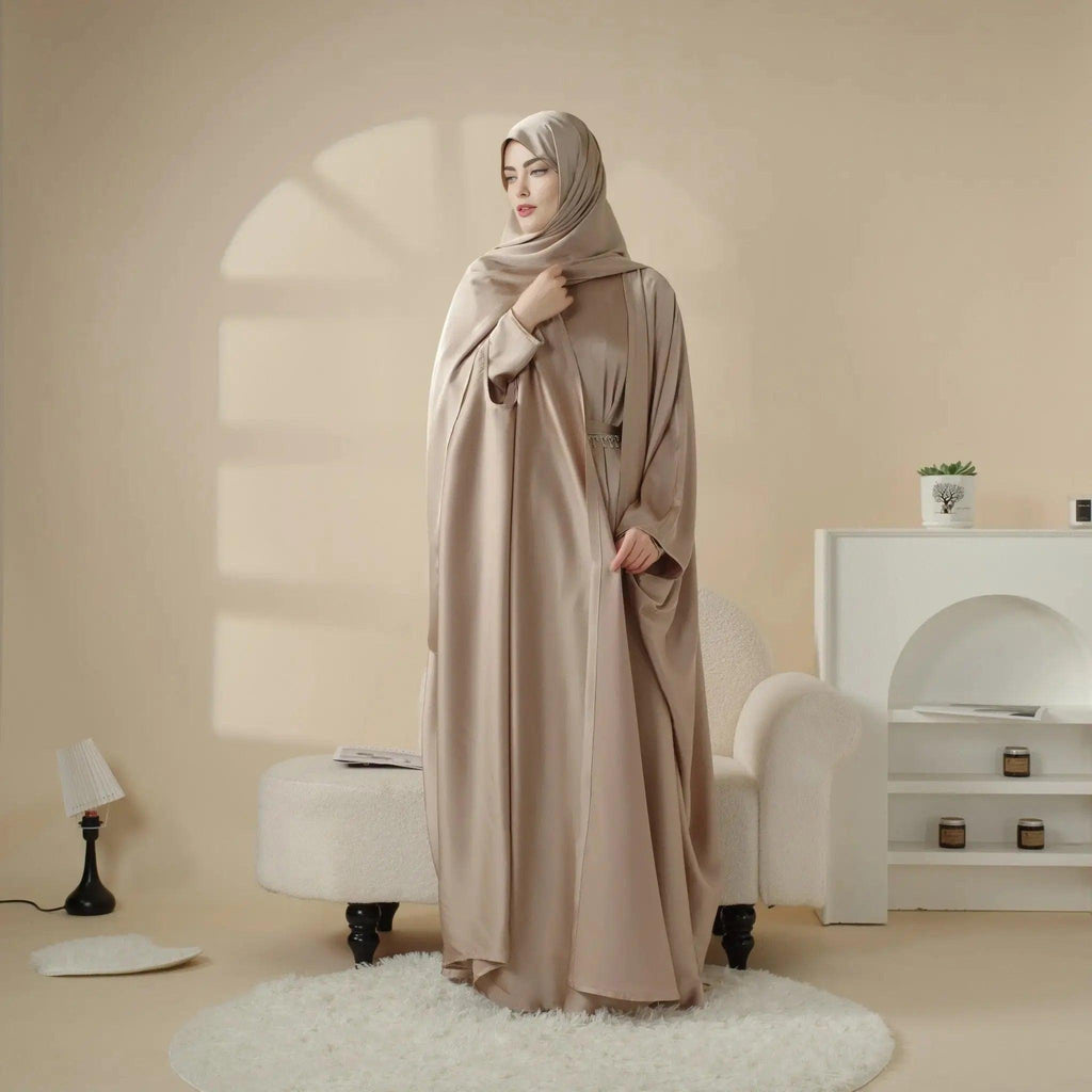 5-Piece Set Butterfly Abaya With Niqab, Loose Full Cover Satin Abaya (MOA019) - SJB-DIAMOND ELITES