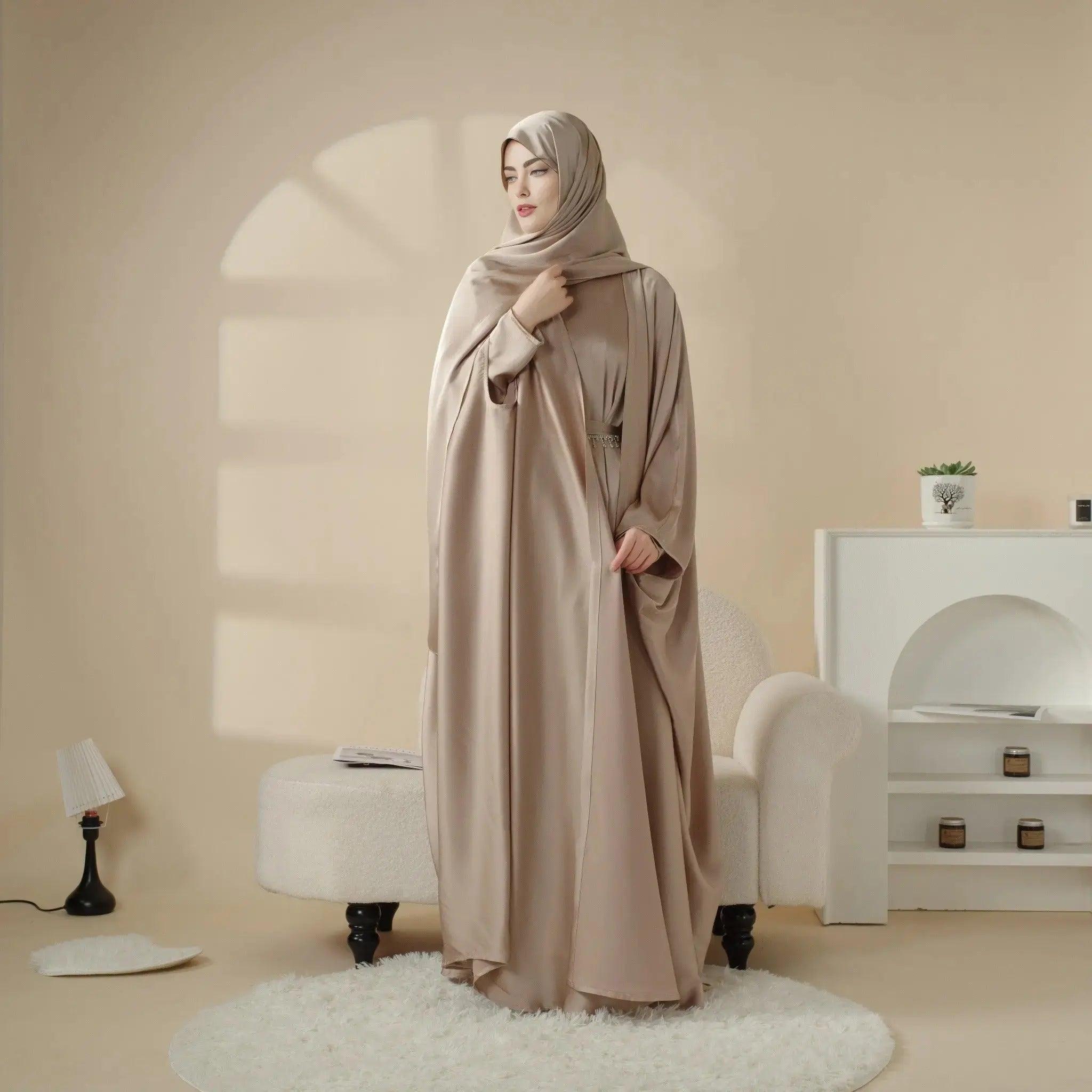 5-Piece Set Butterfly Abaya With Niqab, Loose Full Cover Satin Abaya (MOA019) - SJB-DIAMOND ELITES