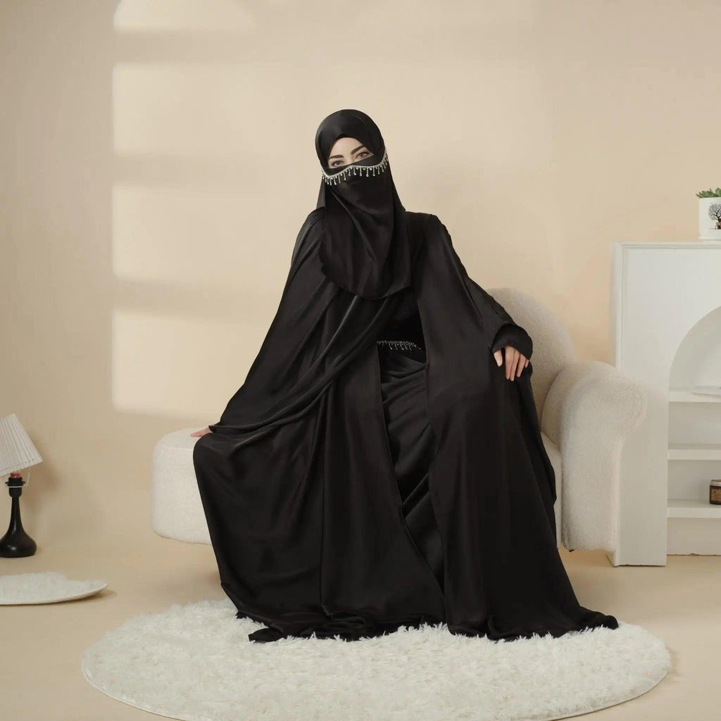5-Piece Set Butterfly Abaya With Niqab, Loose Full Cover Satin Abaya (MOA019) - SJB-DIAMOND ELITES