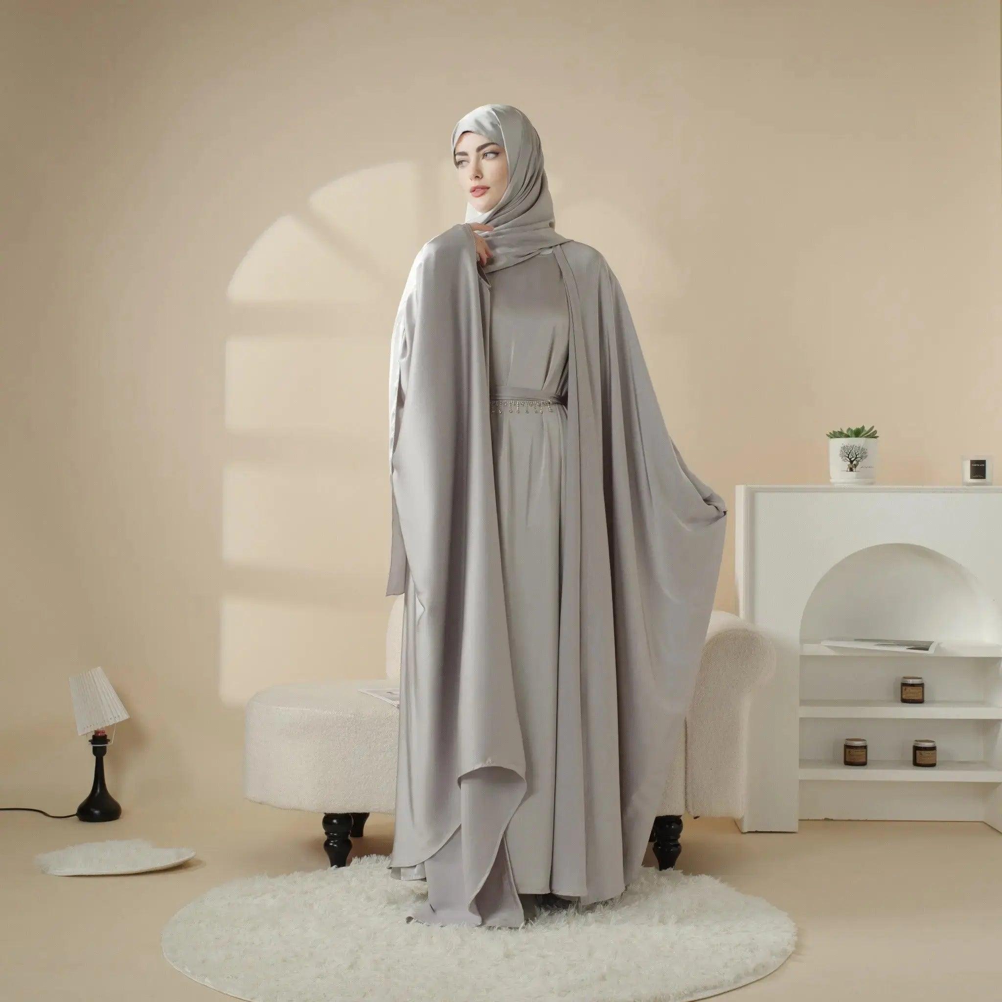 5-Piece Set Butterfly Abaya With Niqab, Loose Full Cover Satin Abaya (MOA019) - SJB-DIAMOND ELITES