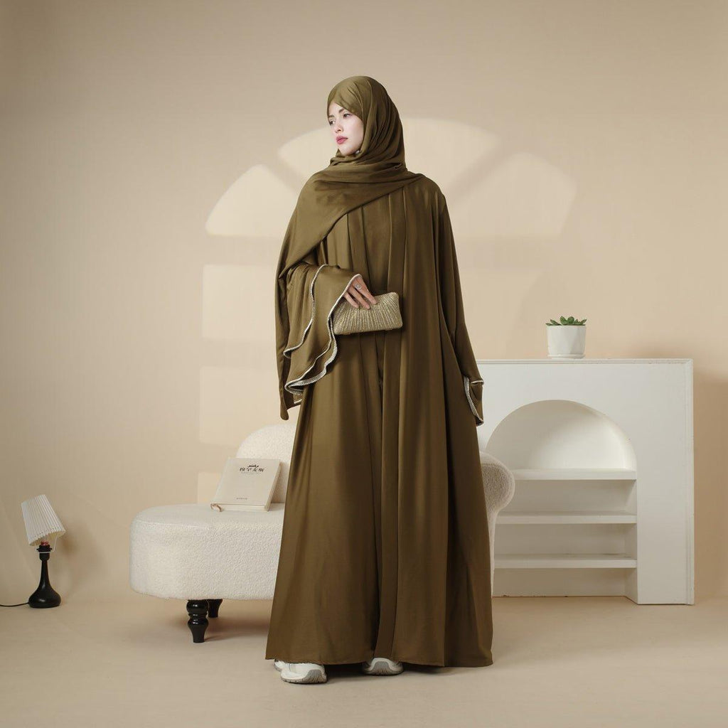 Crepe Satin Ruffle Sleeve Abaya, 5-Piece Set (MOA033) - SJB-DIAMOND ELITES