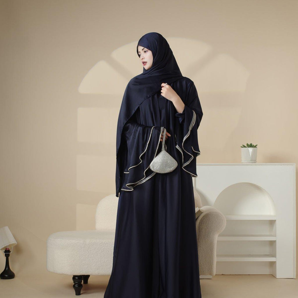 Crepe Satin Ruffle Sleeve Abaya, 5-Piece Set (MOA033) - SJB-DIAMOND ELITES