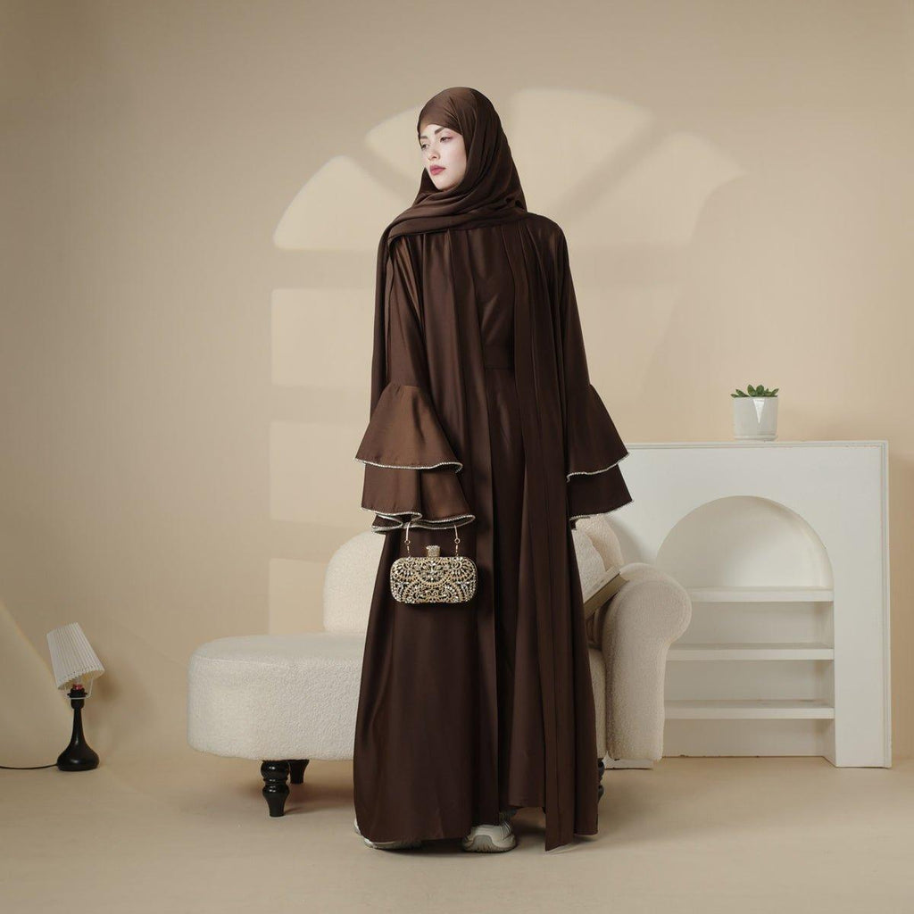 Crepe Satin Ruffle Sleeve Abaya, 5-Piece Set (MOA033) - SJB-DIAMOND ELITES
