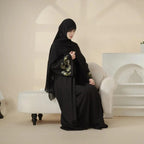 Olive Branch Embroidered Linen Abaya Set With Matching Belt & Hijab (MOA037) - SJB-DIAMOND ELITES