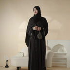 Luxury Satin Abaya With Diamond Tassels Belt,  6-Piece Set (MOA041) - SJB-DIAMOND ELITES