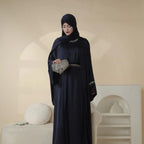 Luxury Satin Abaya With Diamond Tassels Belt,  6-Piece Set (MOA041) - SJB-DIAMOND ELITES