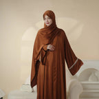 Luxury Satin Abaya With Diamond Tassels Belt,  6-Piece Set (MOA041) - SJB-DIAMOND ELITES