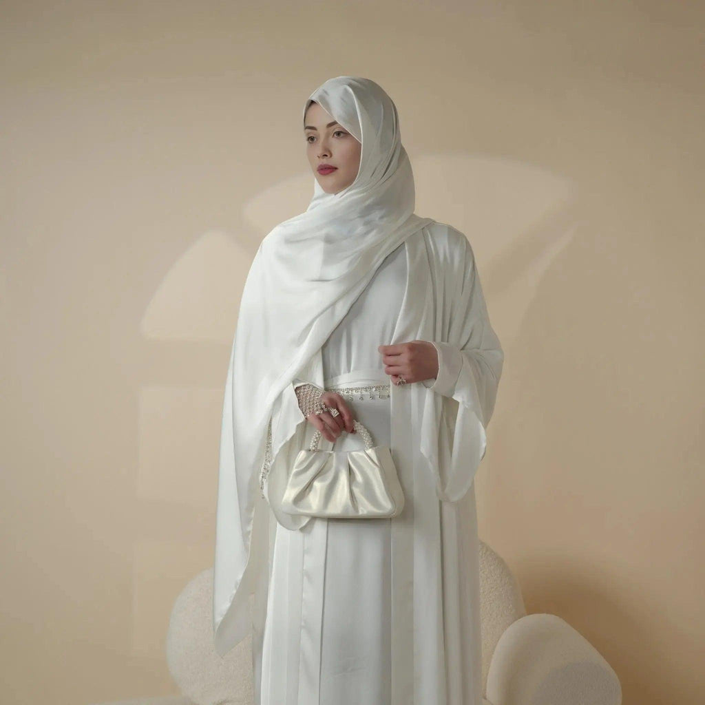 Luxury Satin Abaya With Diamond Tassels Belt,  6-Piece Set (MOA041) - SJB-DIAMOND ELITES