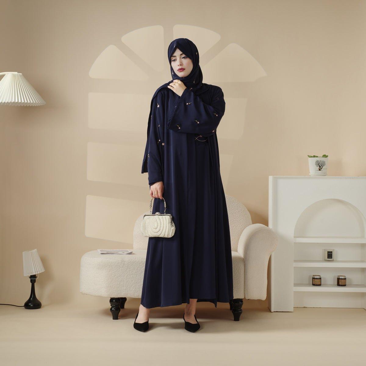Tulip Embroidery Open Abaya 4-Piece Set (MOA051) - SJB-DIAMOND ELITES