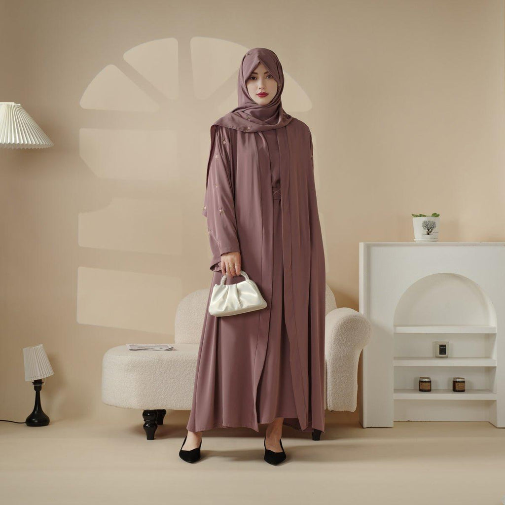 Tulip Embroidery Open Abaya 4-Piece Set (MOA051) - SJB-DIAMOND ELITES