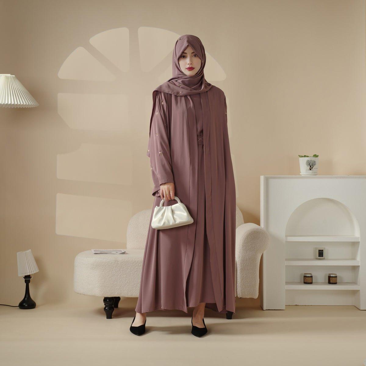 Tulip Embroidery Open Abaya 4-Piece Set (MOA051) - SJB-DIAMOND ELITES