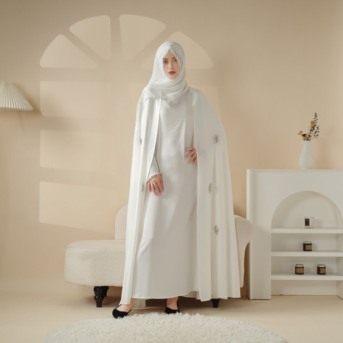 Cape Abaya, Haute Couture Heavy Rhinestone Abaya (MOA067) Mariam's Collection