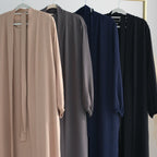 Solid Color Elegant Open Abaya with Pockets | 3-Piece Set Open Abaya (MOA092)