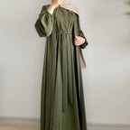 Solid Color Elegant Open Abaya with Pockets | 3-Piece Set Open Abaya (MOA092)